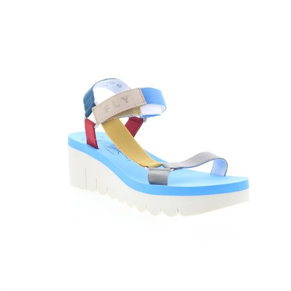 Fly London Blue, Red, Yellow & Silver Platform Wedge Sandal - Picture 2 of 9